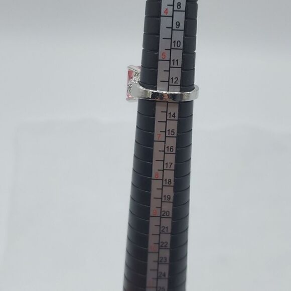 Vintage Sterling Silver Pink Sapphire CZ Princess Cut With Heart Pendant Sz 6 - Picture 11 of 17